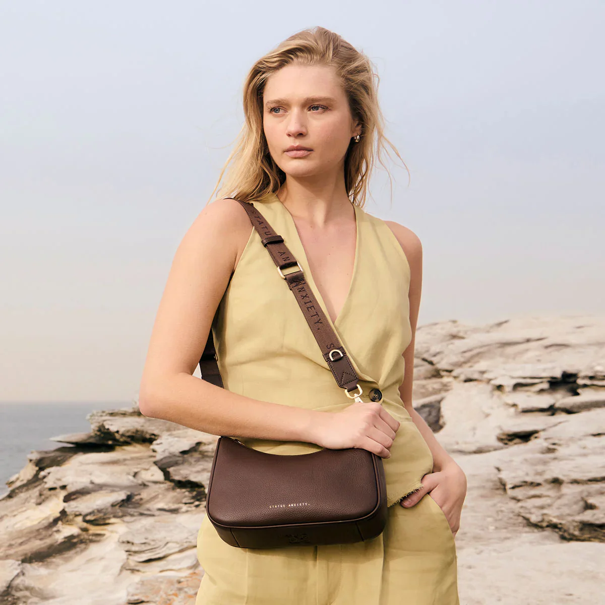 STATUS ANXIETY Womens Look Both Ways Leather Bag in Cocoa w Brushed Gold - Image 12