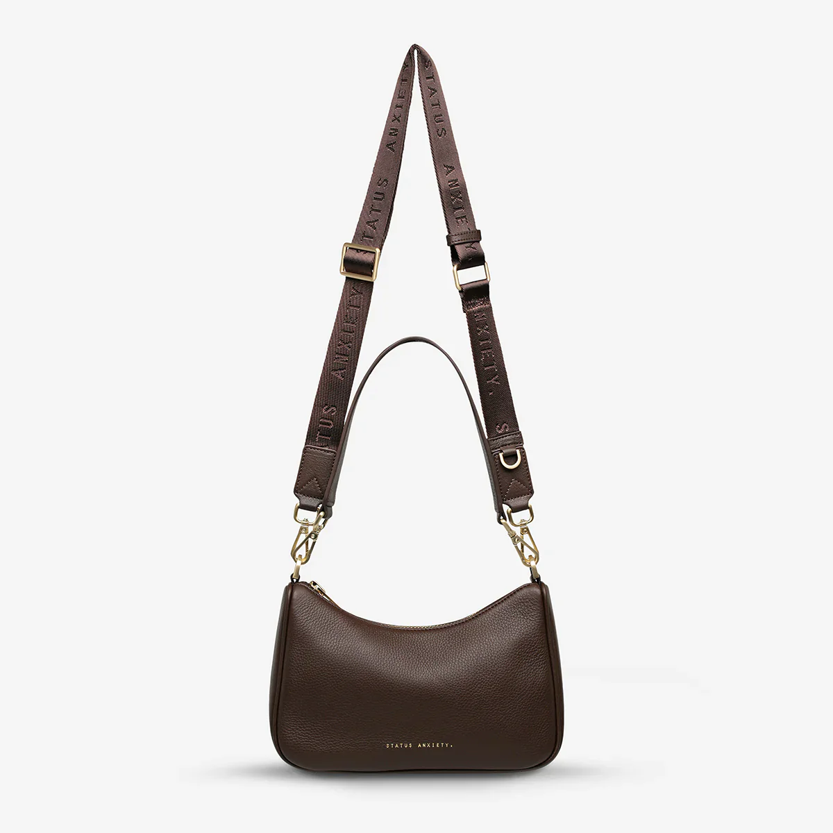 STATUS ANXIETY Womens Look Both Ways Leather Bag in Cocoa w Brushed Gold - Image 2