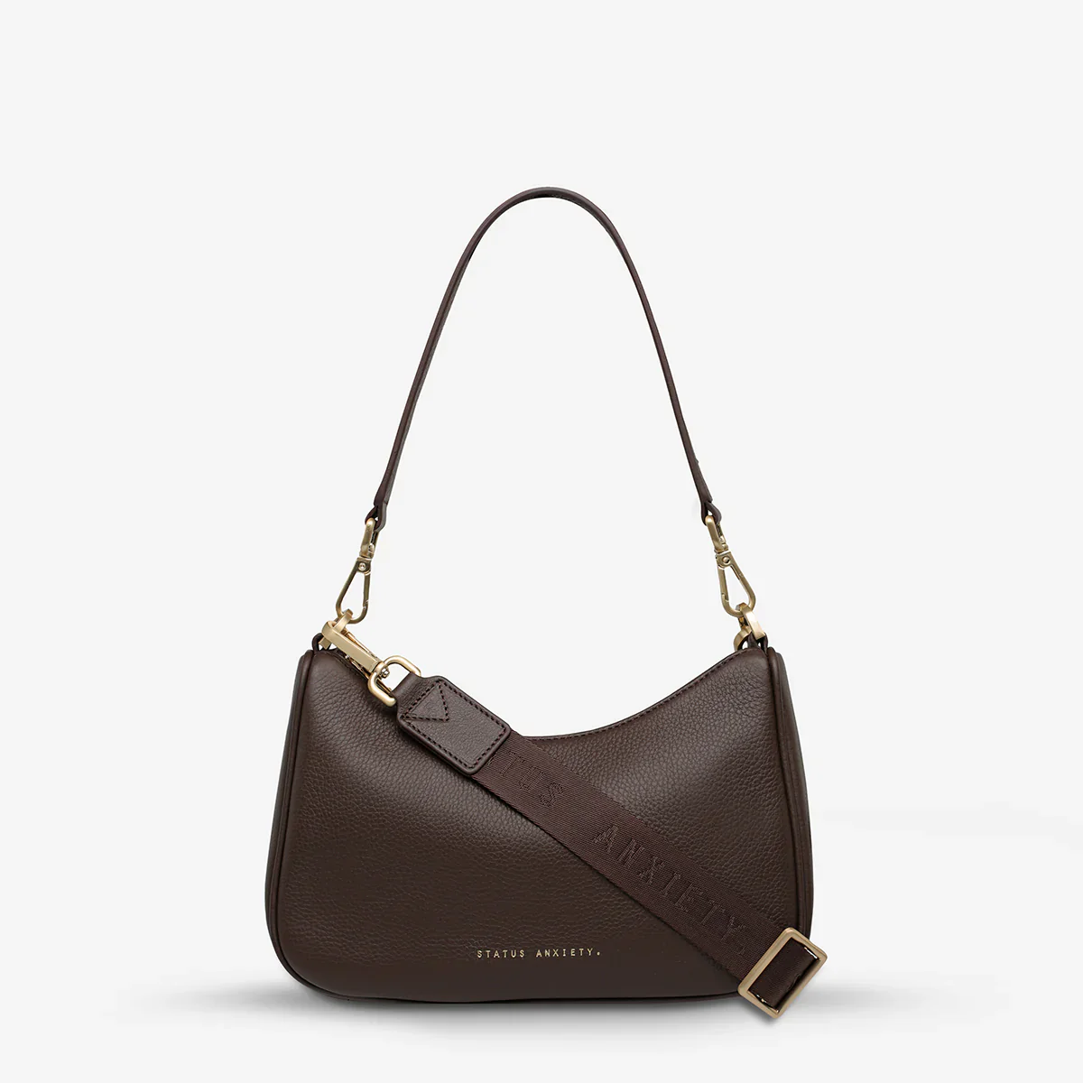 STATUS ANXIETY Womens Look Both Ways Leather Bag in Cocoa w Brushed Gold - Image 6