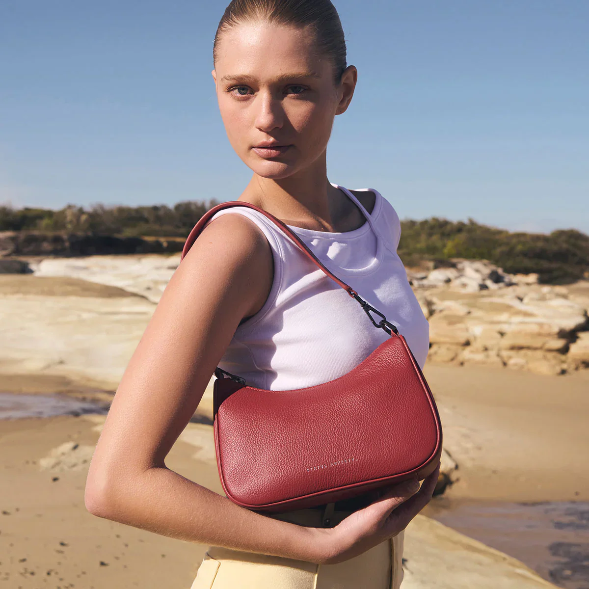 STATUS ANXIETY Womens Look Both Ways Leather Bag in Rouge - Image 11
