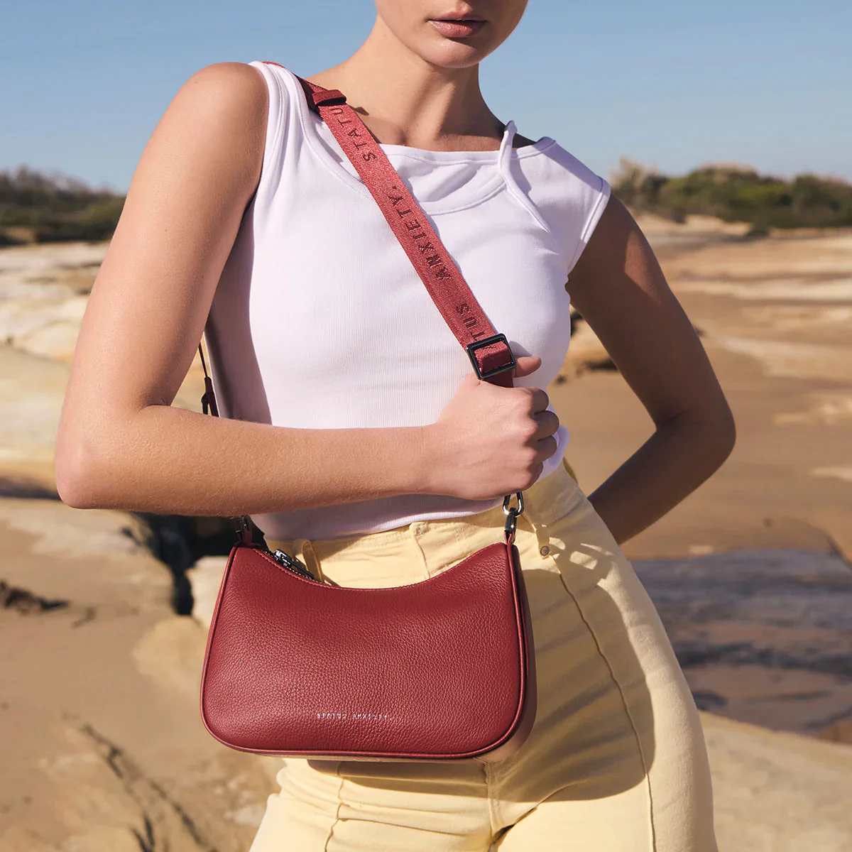 STATUS ANXIETY Womens Look Both Ways Leather Bag in Rouge - Image 5