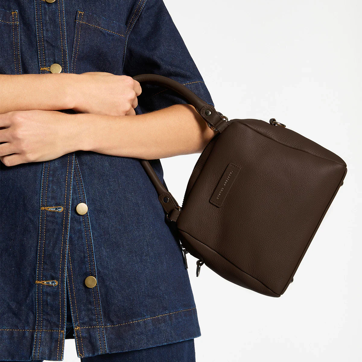 STATUS ANXIETY Womens Mini Mountains Leather Bag - Cocoa - Image 3