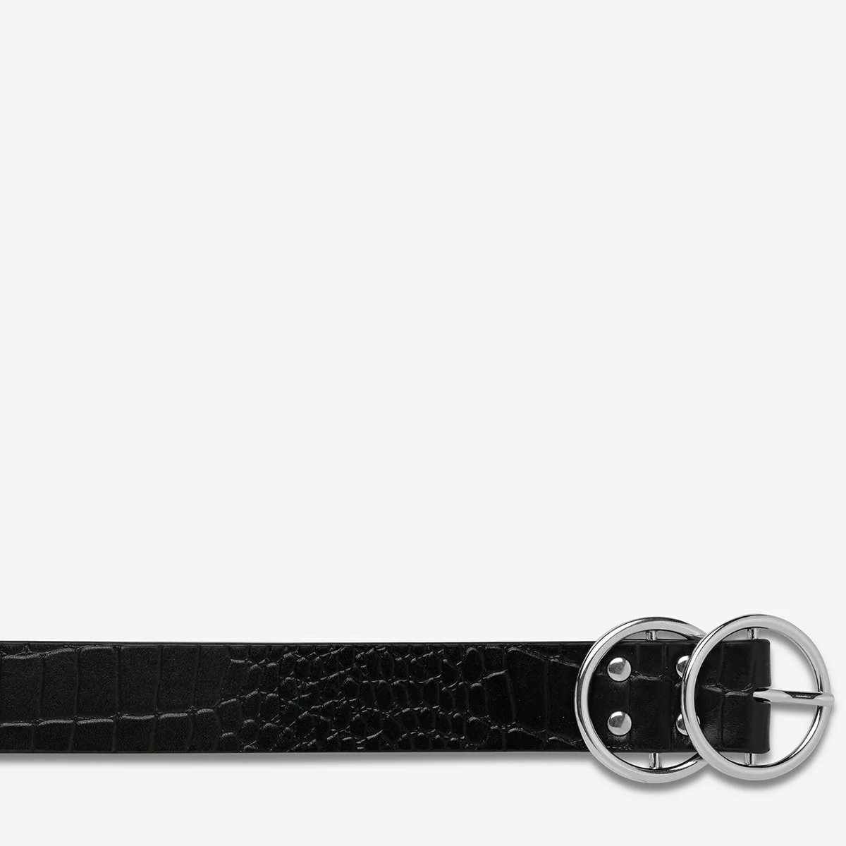 STATUS ANXIETY Womens Mislaid Leather Belt - Black Croc Silver Buckle - Image 8