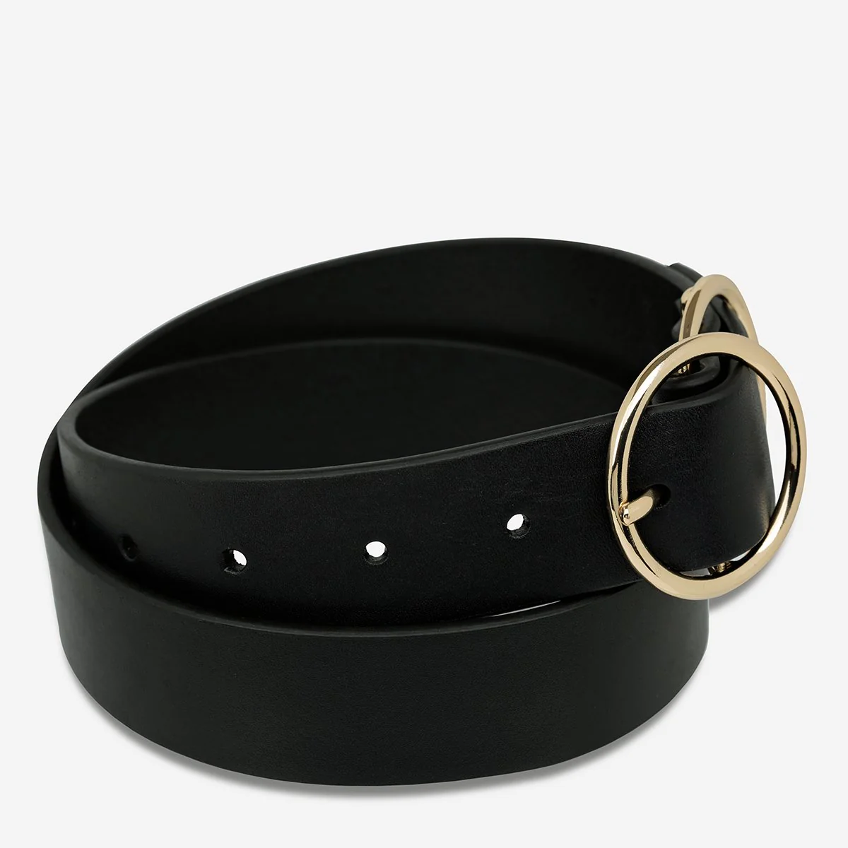 STATUS ANXIETY Womens Mislaid Leather Belt - Black w Gold Buckle - Image 3