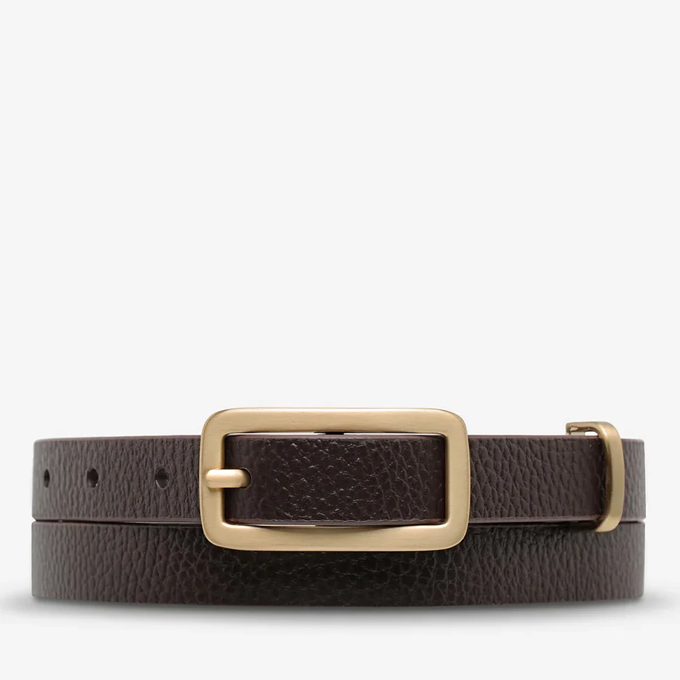 STATUS ANXIETY Womens Muse Leather Belt Choc/Gold - Image 2
