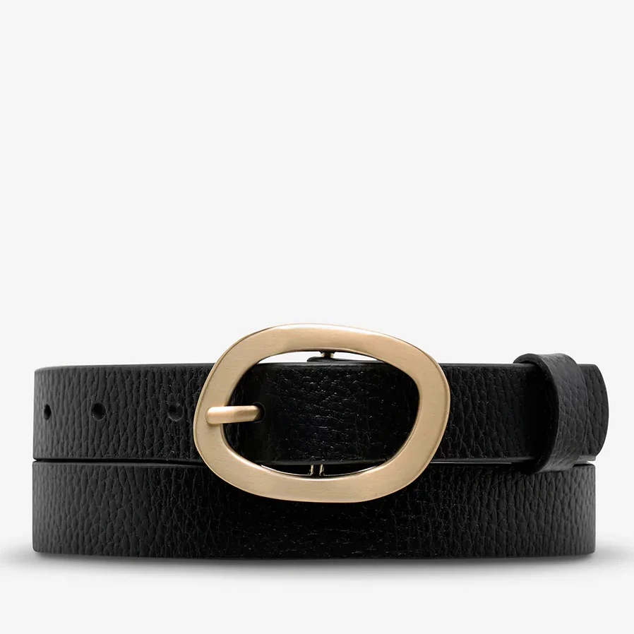 STATUS ANXIETY Womens Nocturne Leather Belt Black / Gold - Image 2