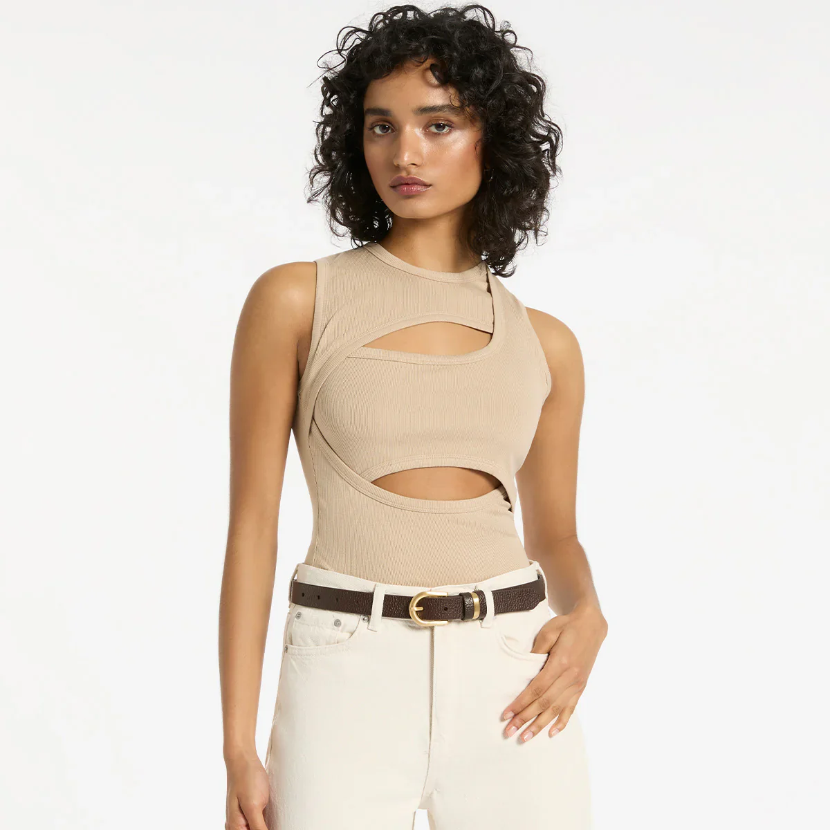 STATUS ANXIETY Womens Over And Over Leather Belt - Choc/ Gold - Image 8