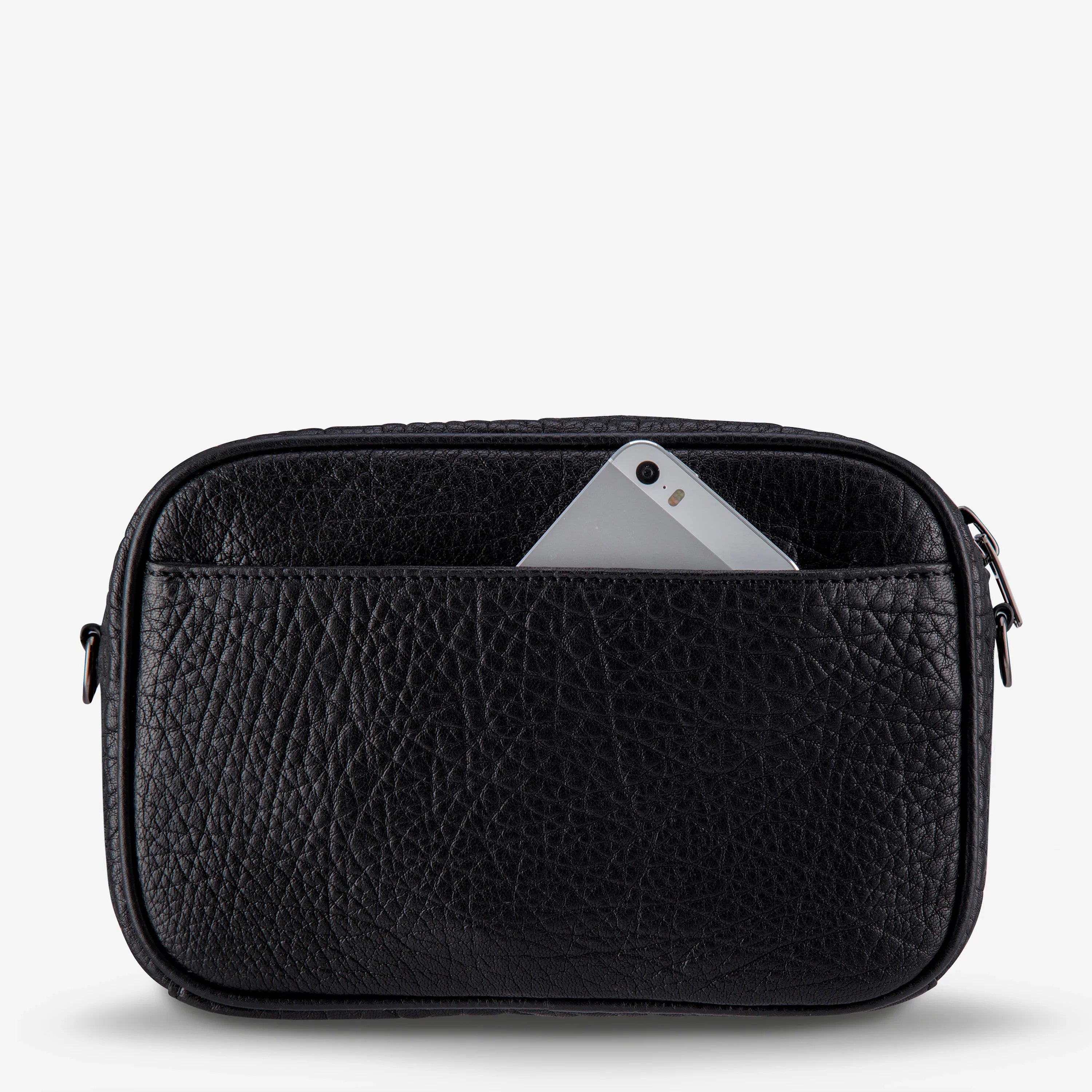STATUS ANXIETY Womens Plunder Cross Body Leather Bag with Webbed Strap - Black Bubble Leather - Image 3