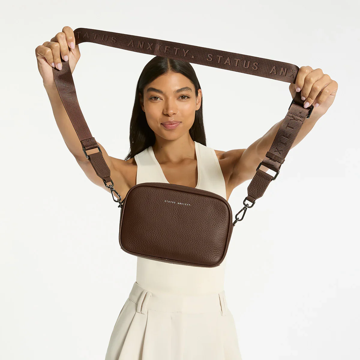 STATUS ANXIETY Womens Plunder Leather Bag with Dual Strap in Cocoa - Image 10