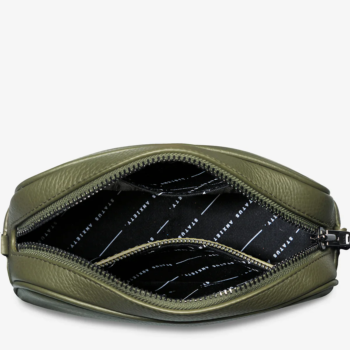 STATUS ANXIETY Womens Plunder Leather Bag with Dual Strap in Khaki - Image 12