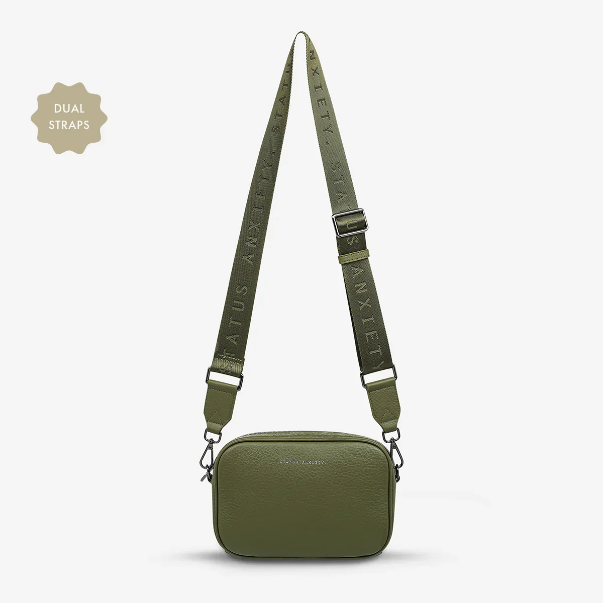 STATUS ANXIETY Womens Plunder Leather Bag with Dual Strap in Khaki - Image 4