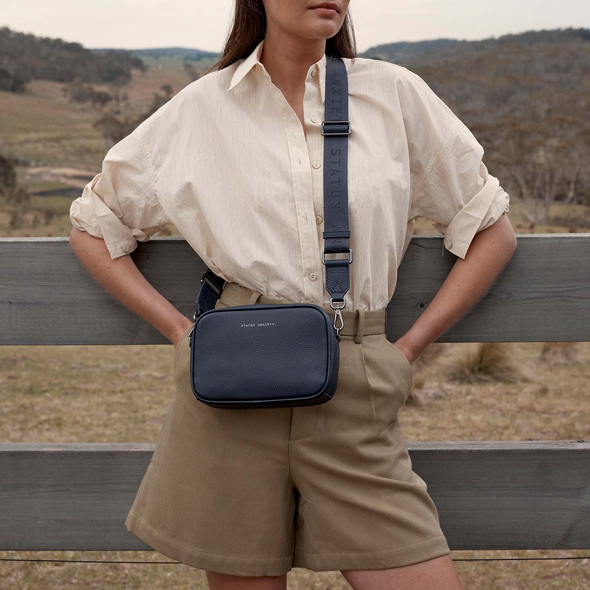 STATUS ANXIETY Womens Plunder Leather Bag with Dual Straps in Midnight Blue - Image 10