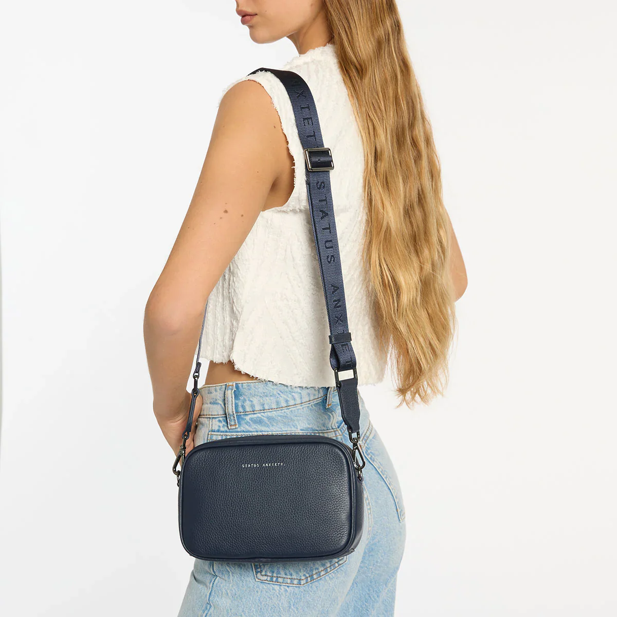 STATUS ANXIETY Womens Plunder Leather Bag with Dual Straps in Midnight Blue - Image 11