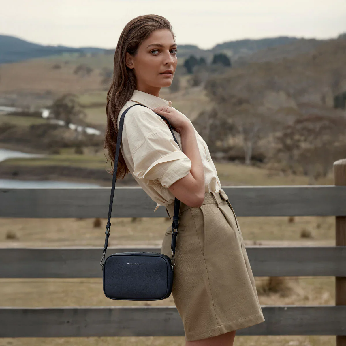 STATUS ANXIETY Womens Plunder Leather Bag with Dual Straps in Midnight Blue - Image 3