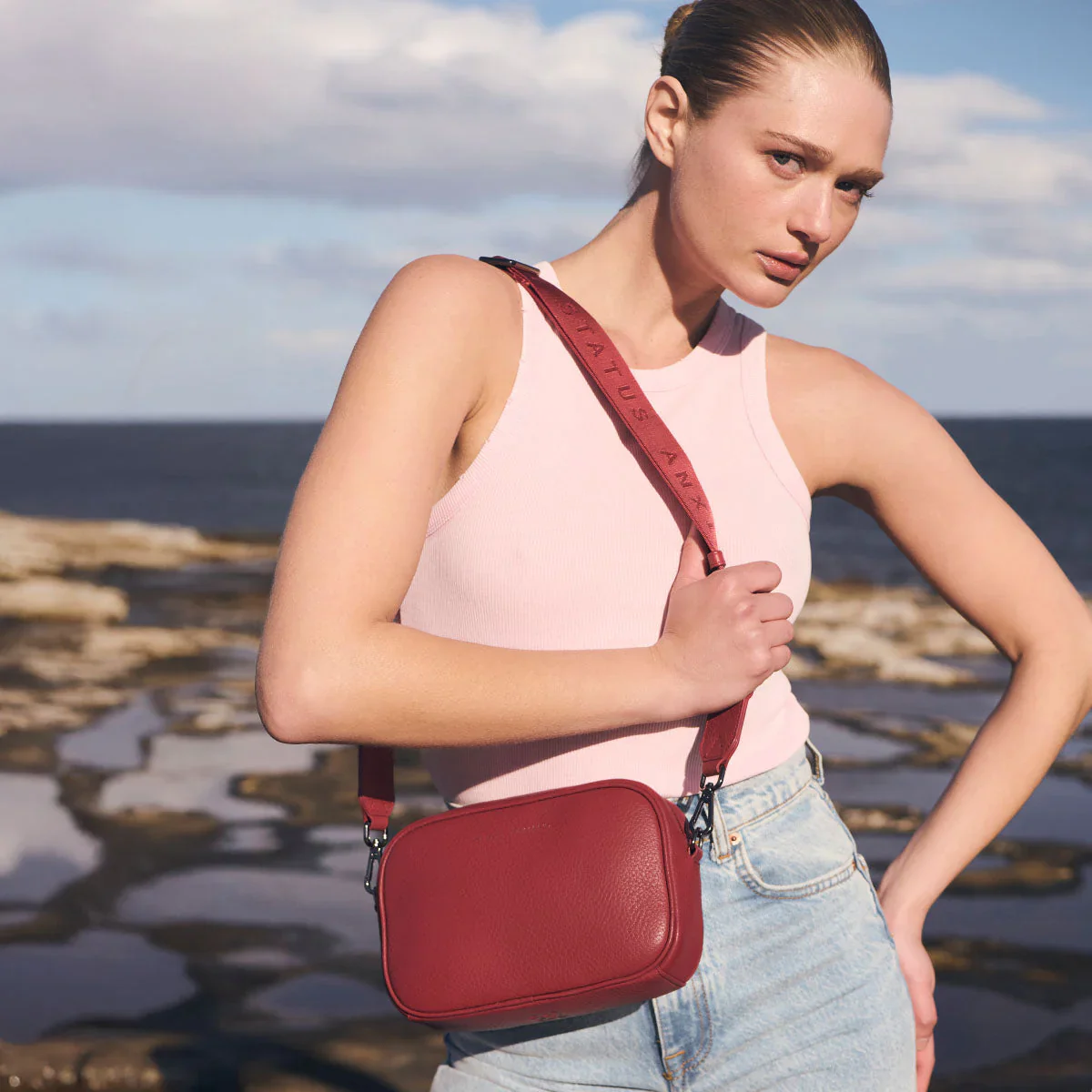 STATUS ANXIETY Womens Plunder Leather Bag with Dual Straps in Rouge - Image 2