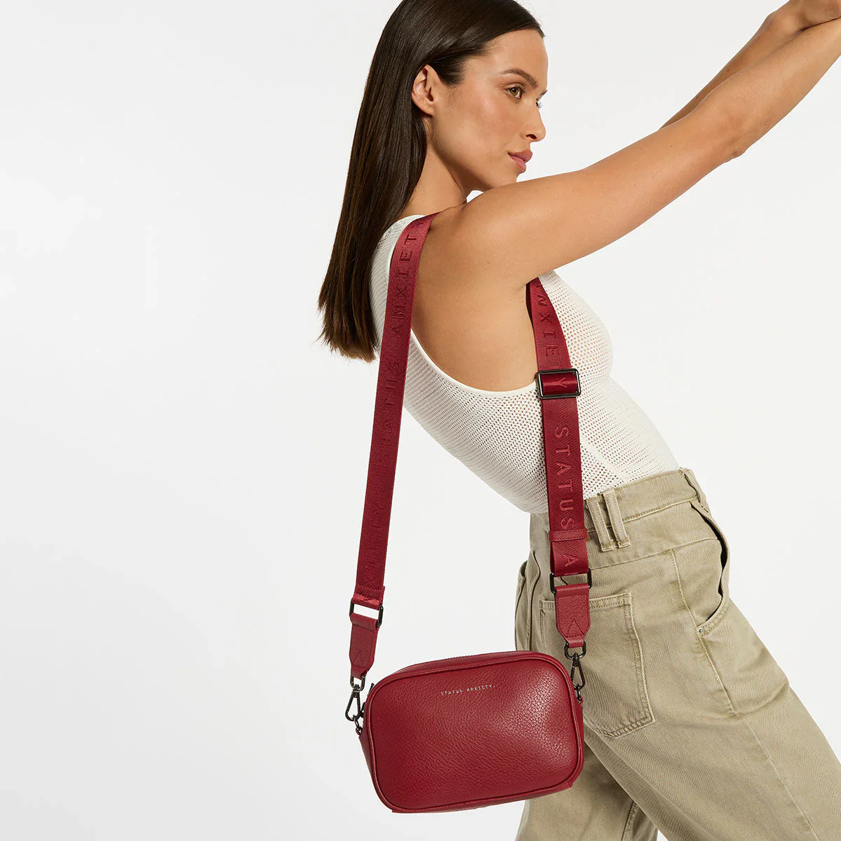 STATUS ANXIETY Womens Plunder Leather Bag with Dual Straps in Rouge - Image 3