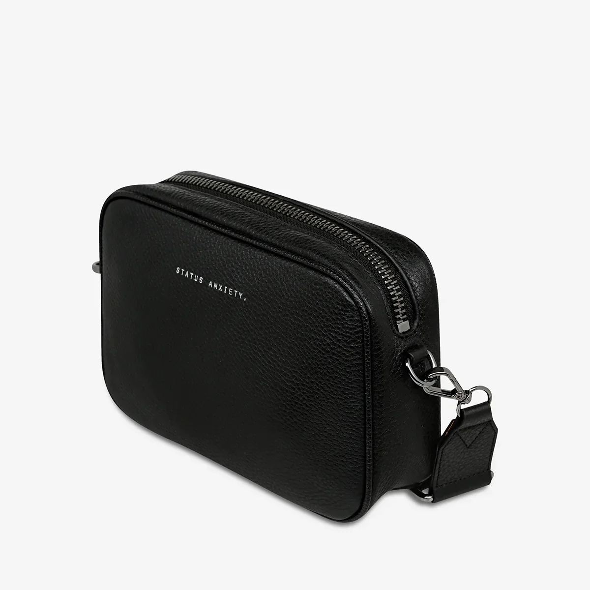 STATUS ANXIETY Womens Plunder Leather Bag with Webbed Strap Black - Image 11
