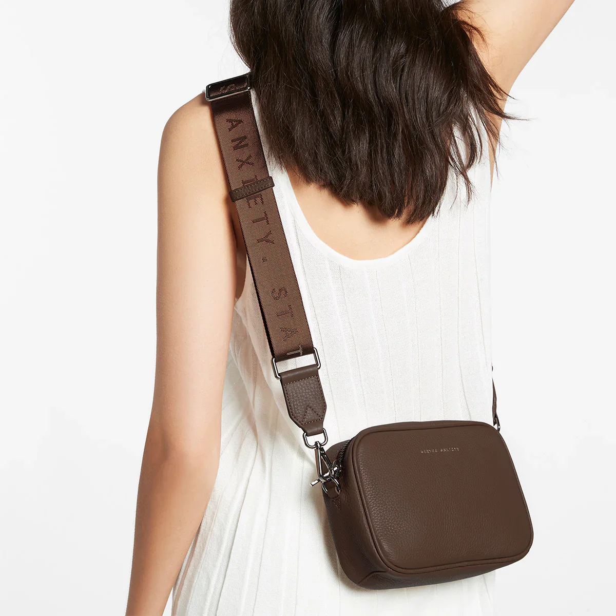 STATUS ANXIETY Womens Plunder Leather Bag with Webbed Strap  - Cocoa - Image 11