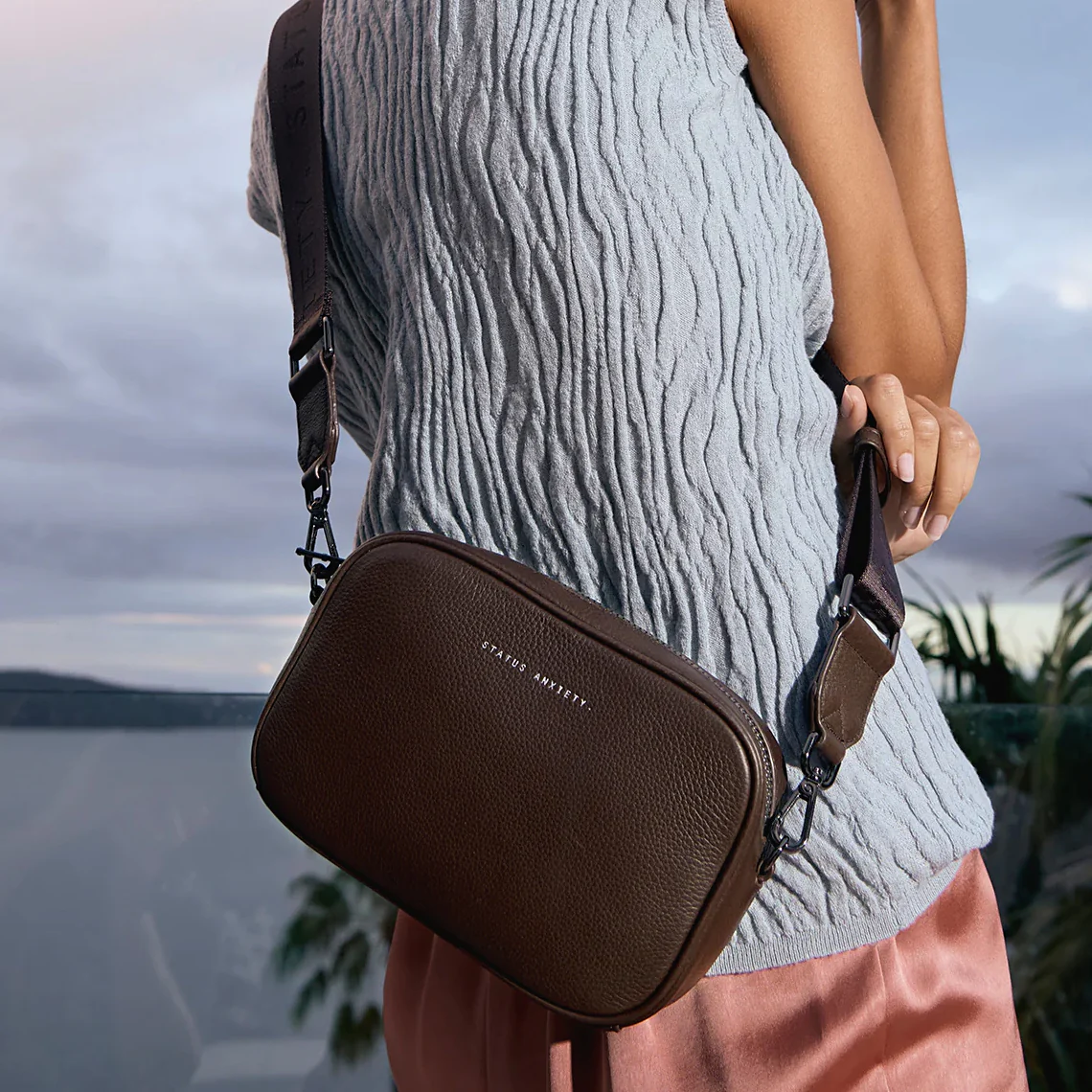 STATUS ANXIETY Womens Plunder Leather Bag with Webbed Strap  - Cocoa - Image 4