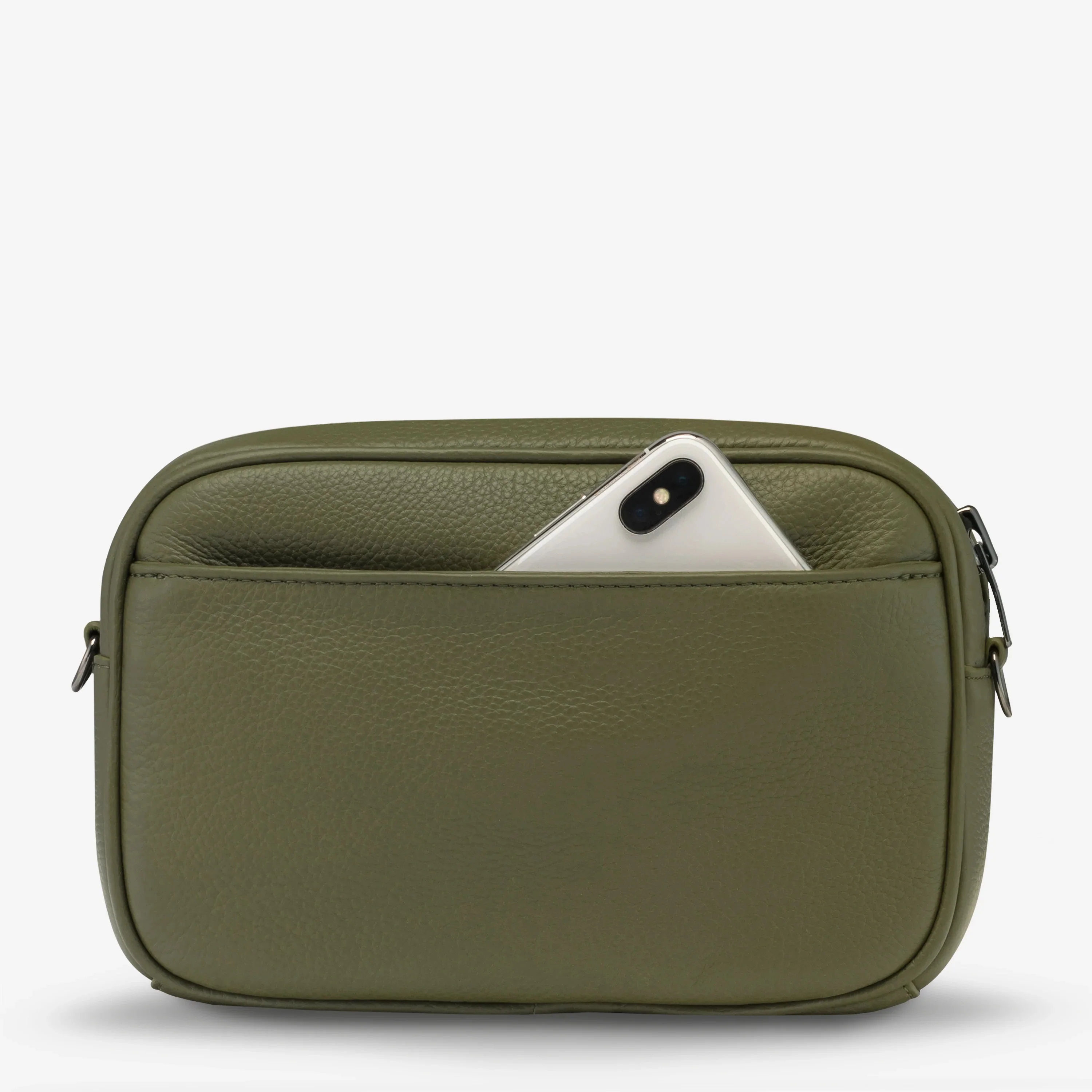 STATUS ANXIETY Womens Plunder Leather Bag with Webbed Strap Khaki - Image 4