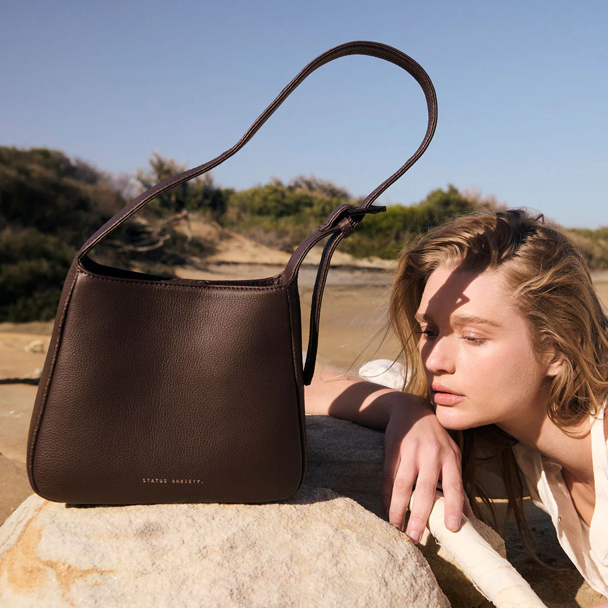 STATUS ANXIETY Womens Slipping Away Leather Bag in Cocoa - Image 14