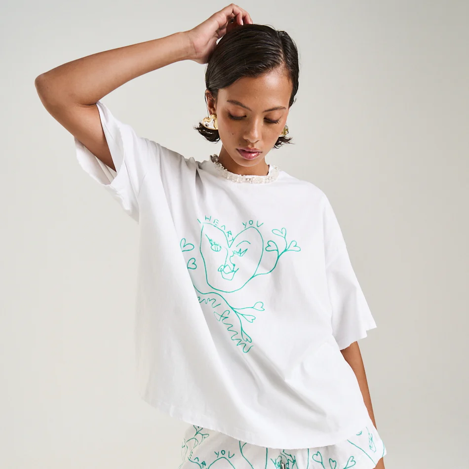 SUMMI SUMMI Womens Band Tee I Heart U in White - Image 5