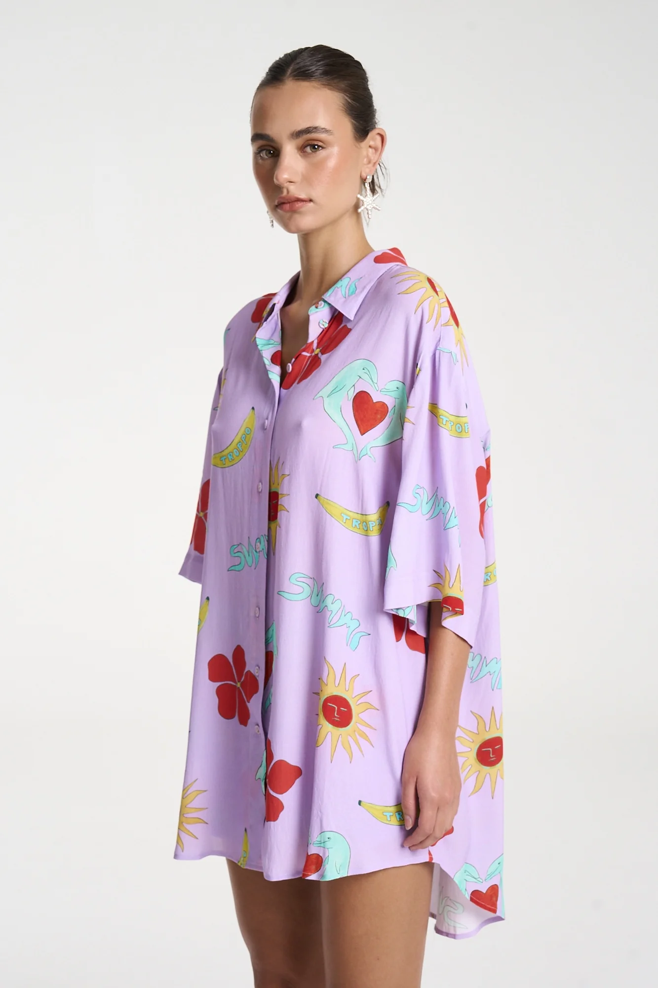 SUMMI SUMMI Womens Big Shirt in Lilac Troppo - Image 3