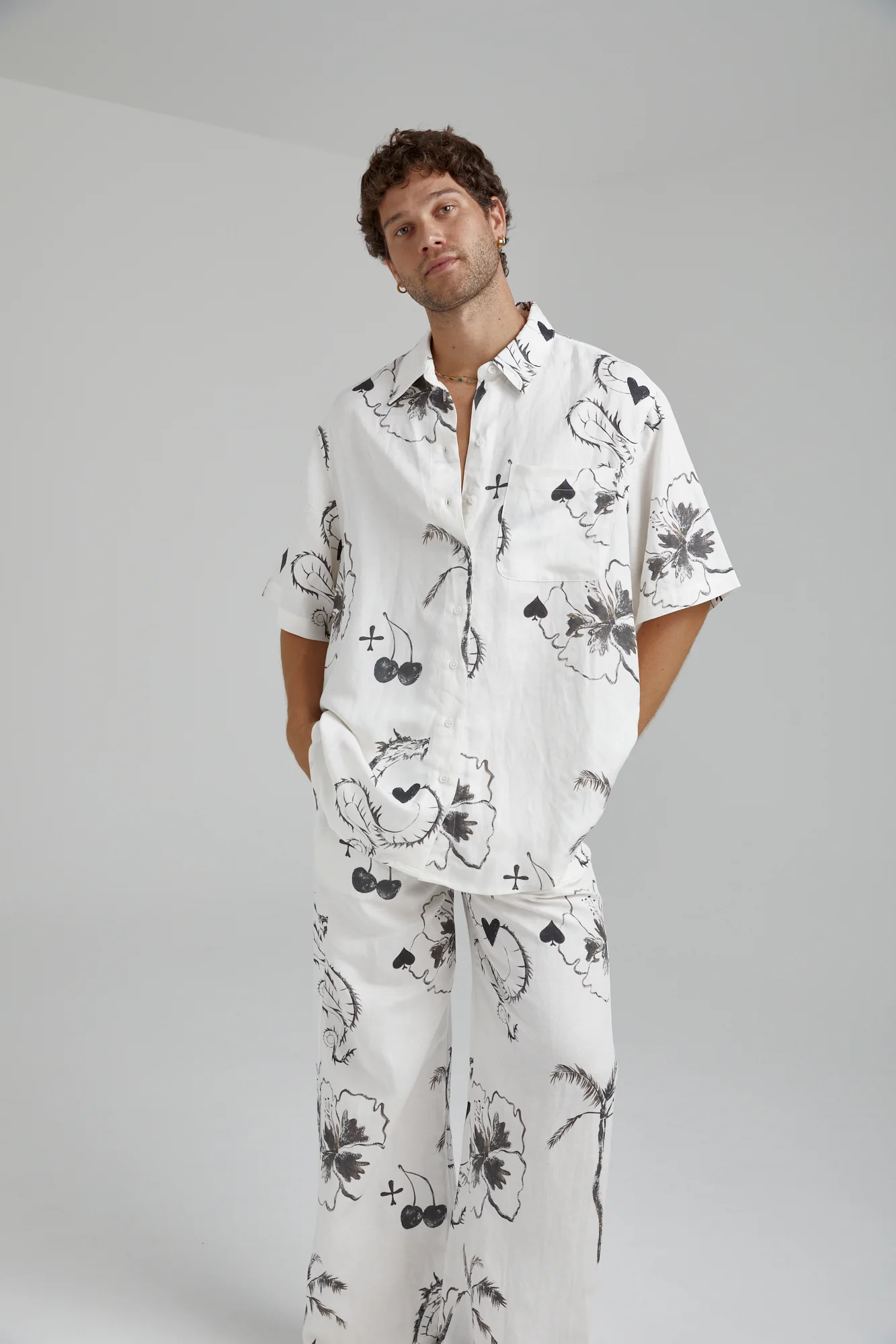 SUMMI SUMMI Womens Big Shirt Linen - Black Dragon Of Hearts - Image 11