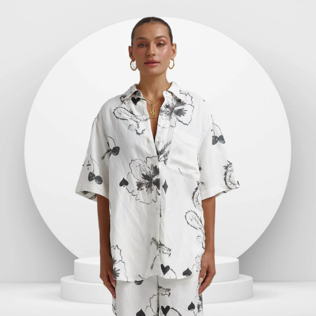 SUMMI SUMMI Womens Big Shirt Linen - Black Dragon Of Hearts - Image 2