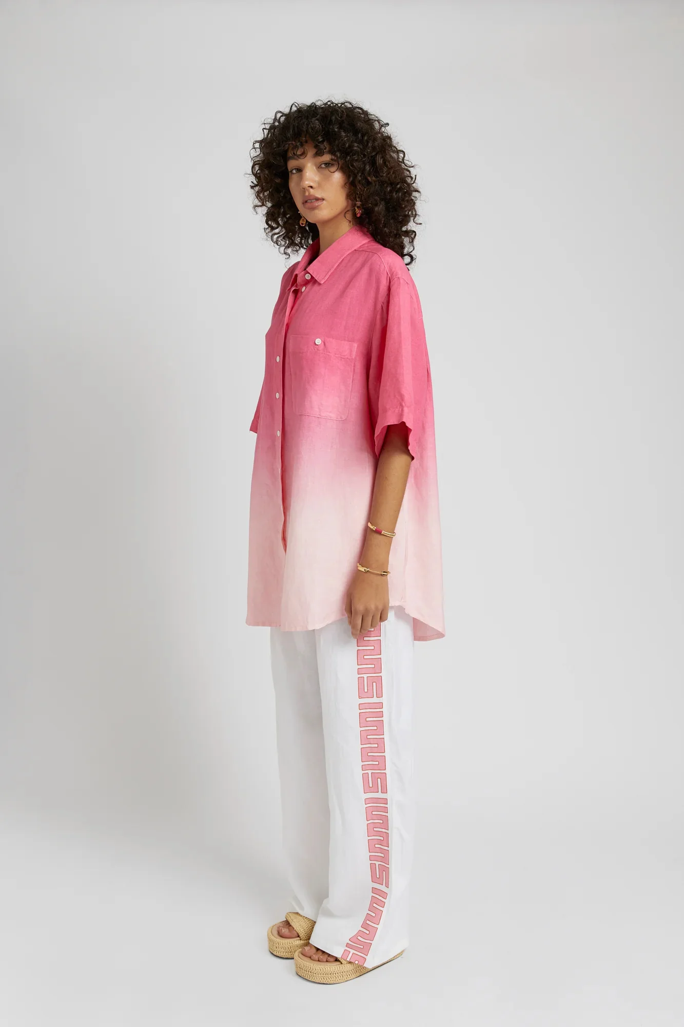 SUMMI SUMMI Womens Big Shirt Linen - Pink Fade - Image 2