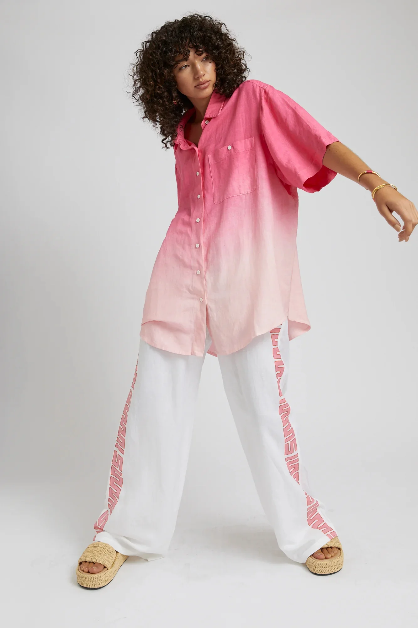 SUMMI SUMMI Womens Big Shirt Linen - Pink Fade - Image 4