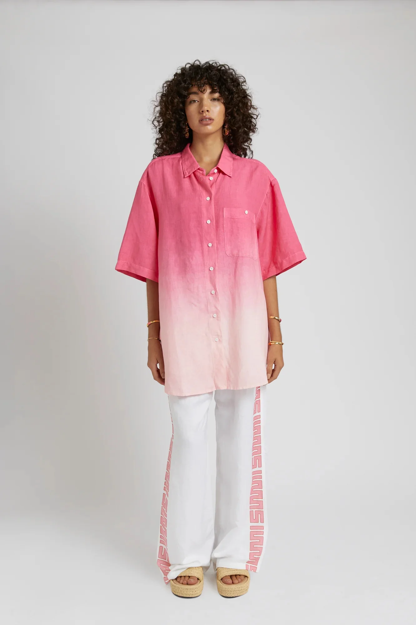 SUMMI SUMMI Womens Big Shirt Linen - Pink Fade - Image 5