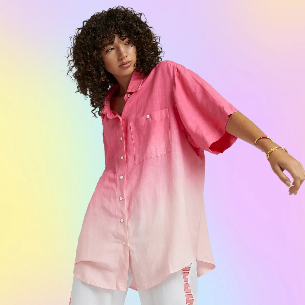 SUMMI SUMMI Womens Big Shirt Linen - Pink Fade - Image 6