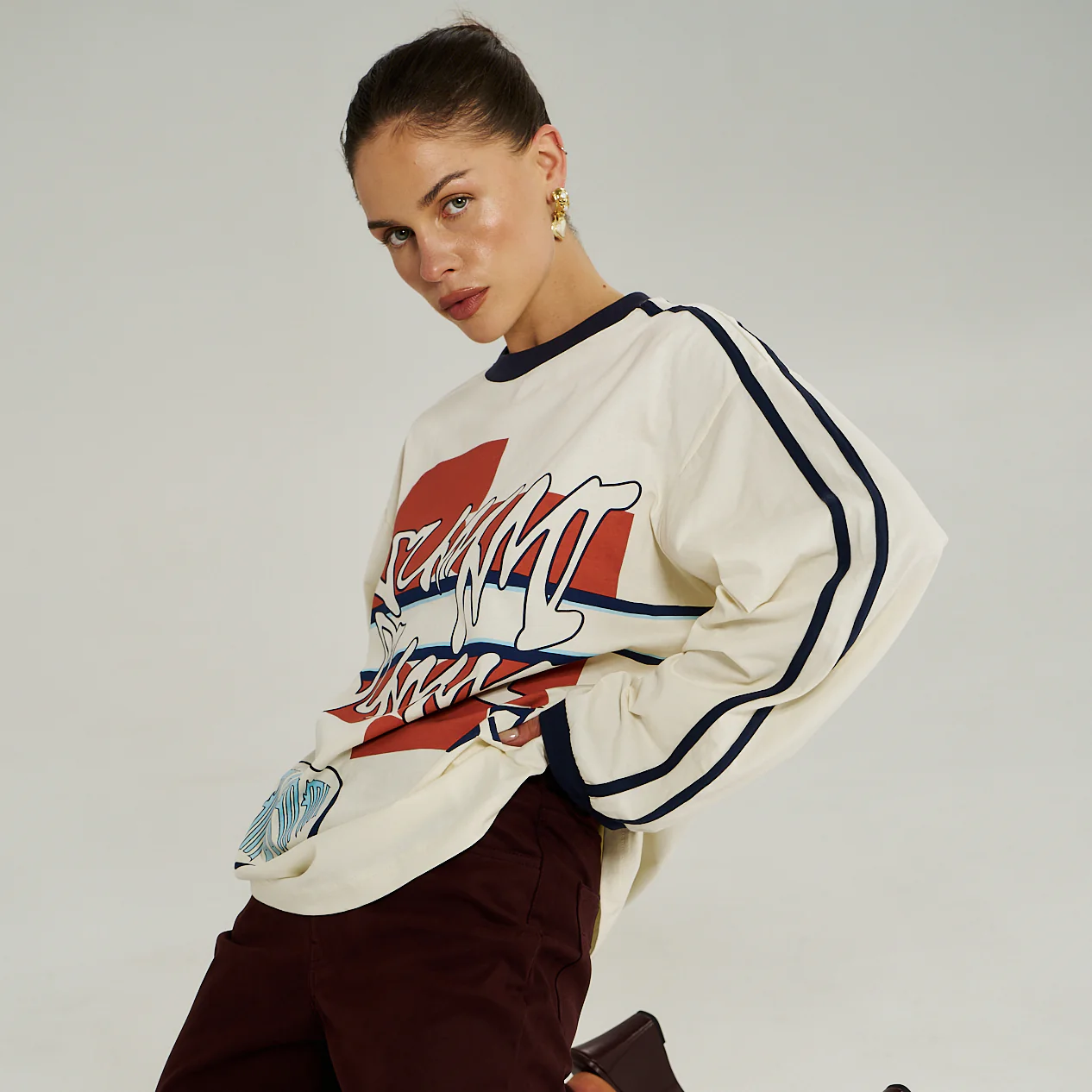 SUMMI SUMMI Womens Bleu 55 Long Sleeve Tee in Vintage White - Image 2