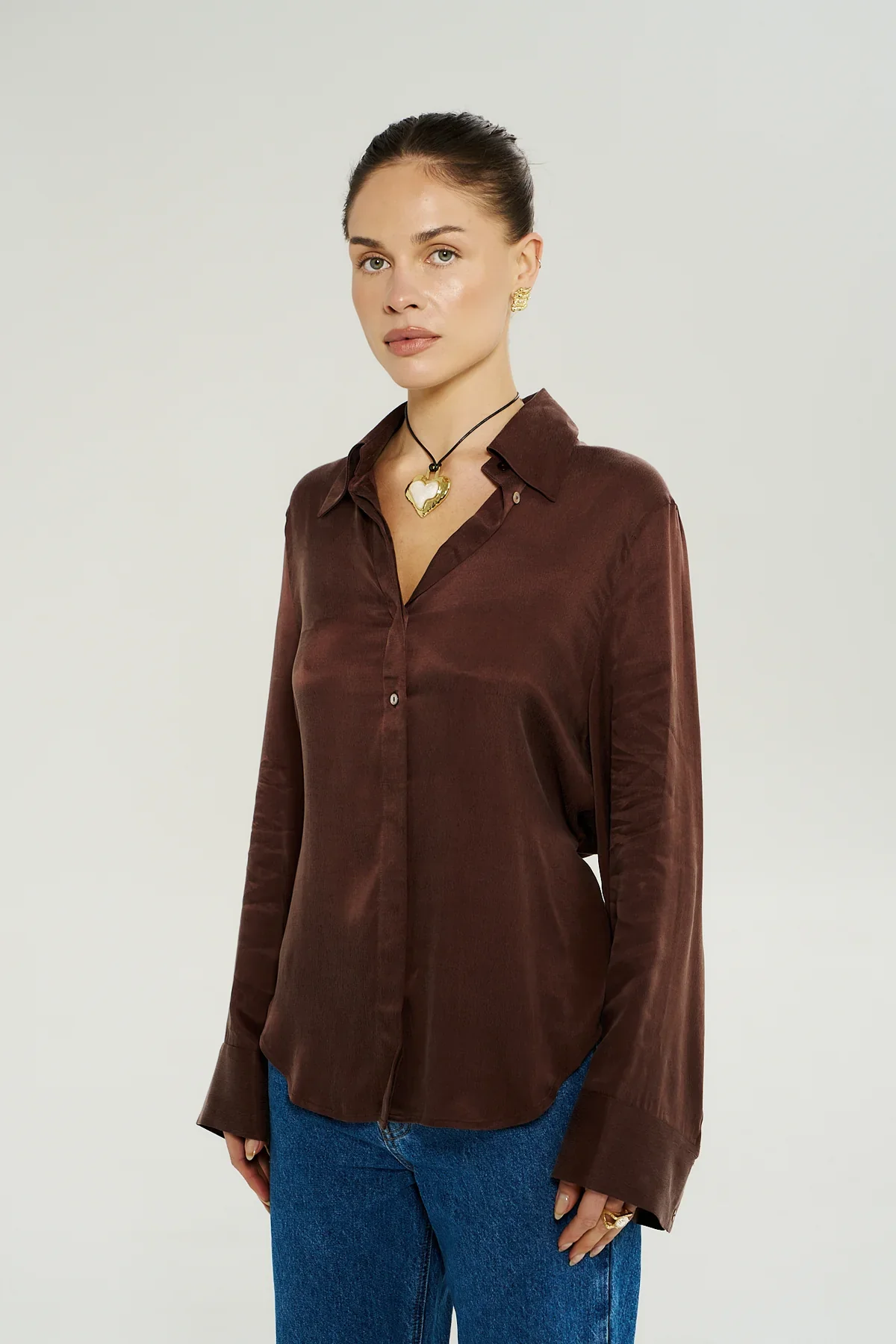 SUMMI SUMMI Womens Bowie Long Sleeve Shirt in Chocolat - Image 2