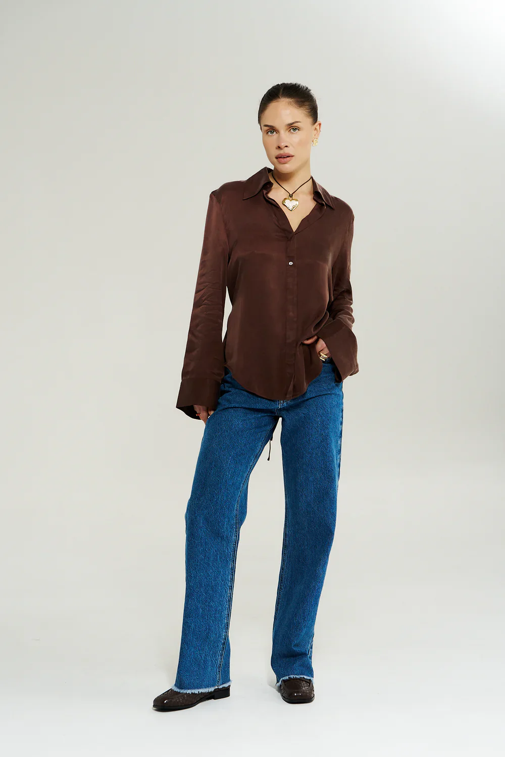 SUMMI SUMMI Womens Bowie Long Sleeve Shirt in Chocolat - Image 4