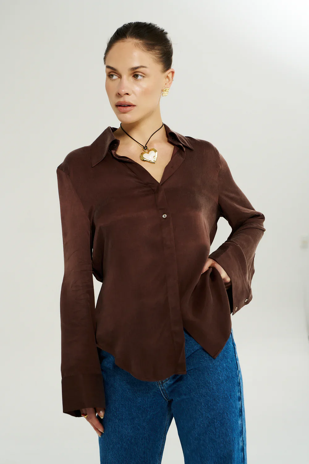 SUMMI SUMMI Womens Bowie Long Sleeve Shirt in Chocolat - Image 6