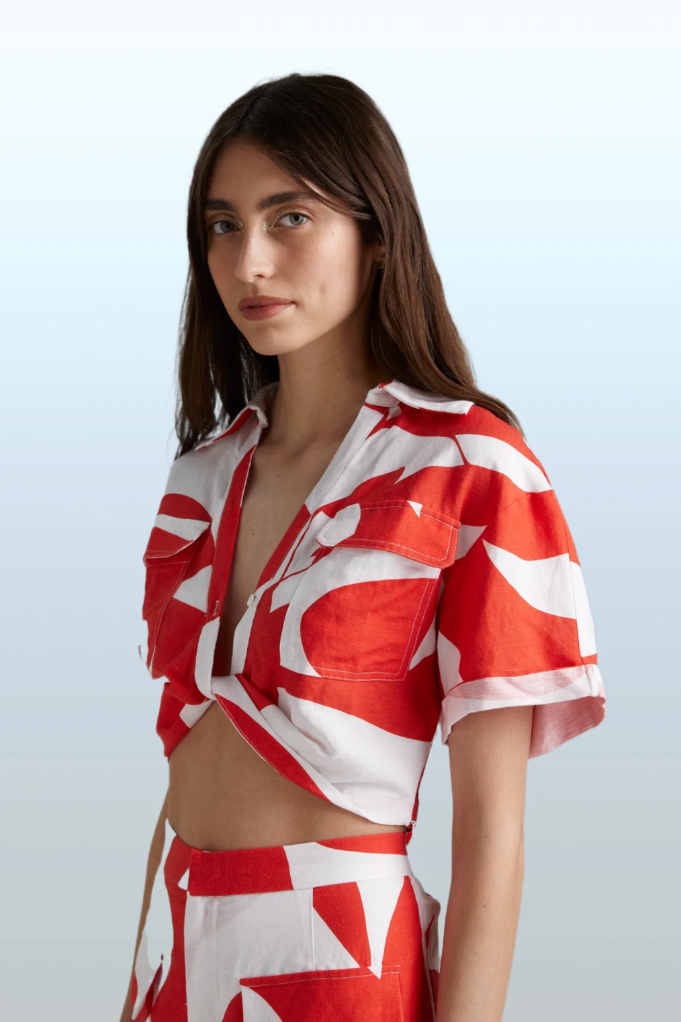 SUMMI SUMMI Womens Cropped Linen Twist Shirt - Sailors Delight - Image 2