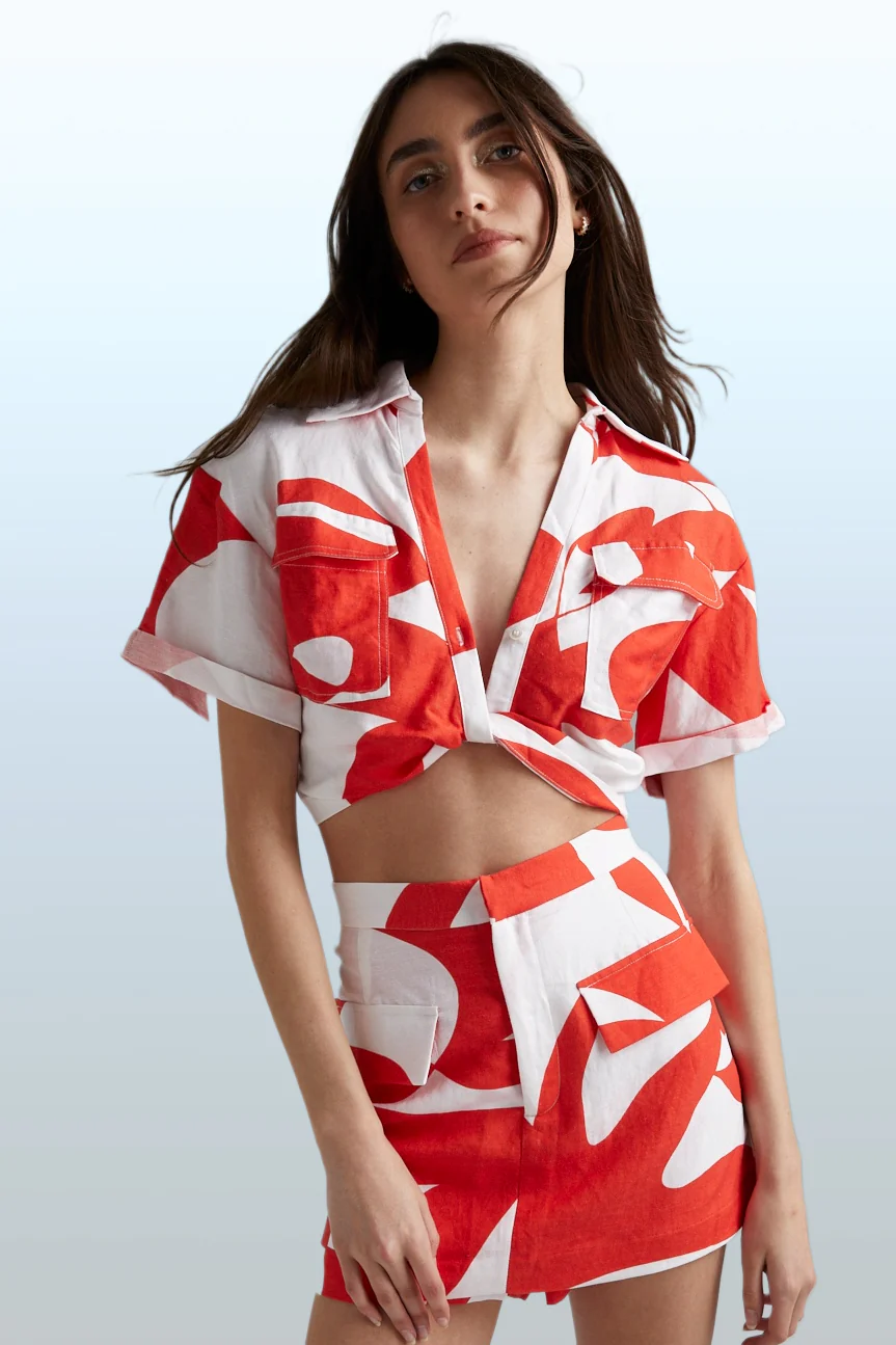 SUMMI SUMMI Womens Cropped Linen Twist Shirt - Sailors Delight - Image 3