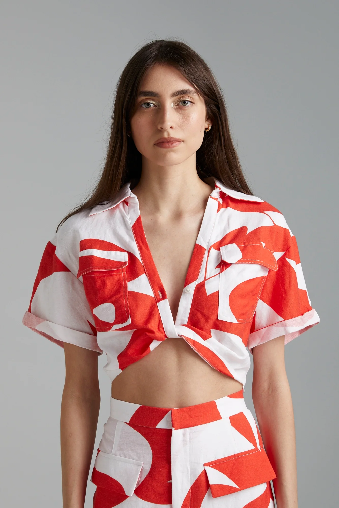 SUMMI SUMMI Womens Cropped Linen Twist Shirt - Sailors Delight - Image 4