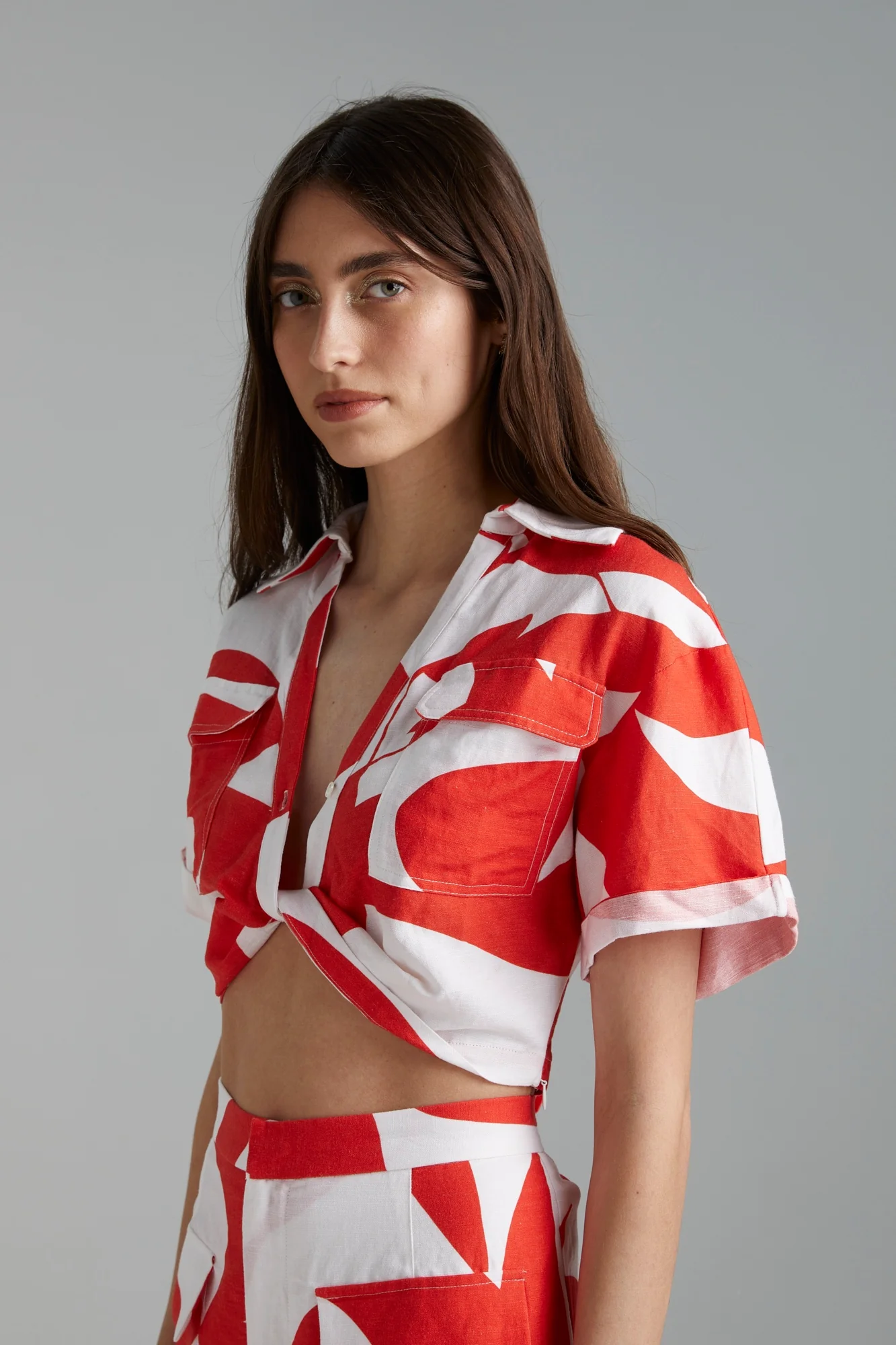 SUMMI SUMMI Womens Cropped Linen Twist Shirt - Sailors Delight - Image 5