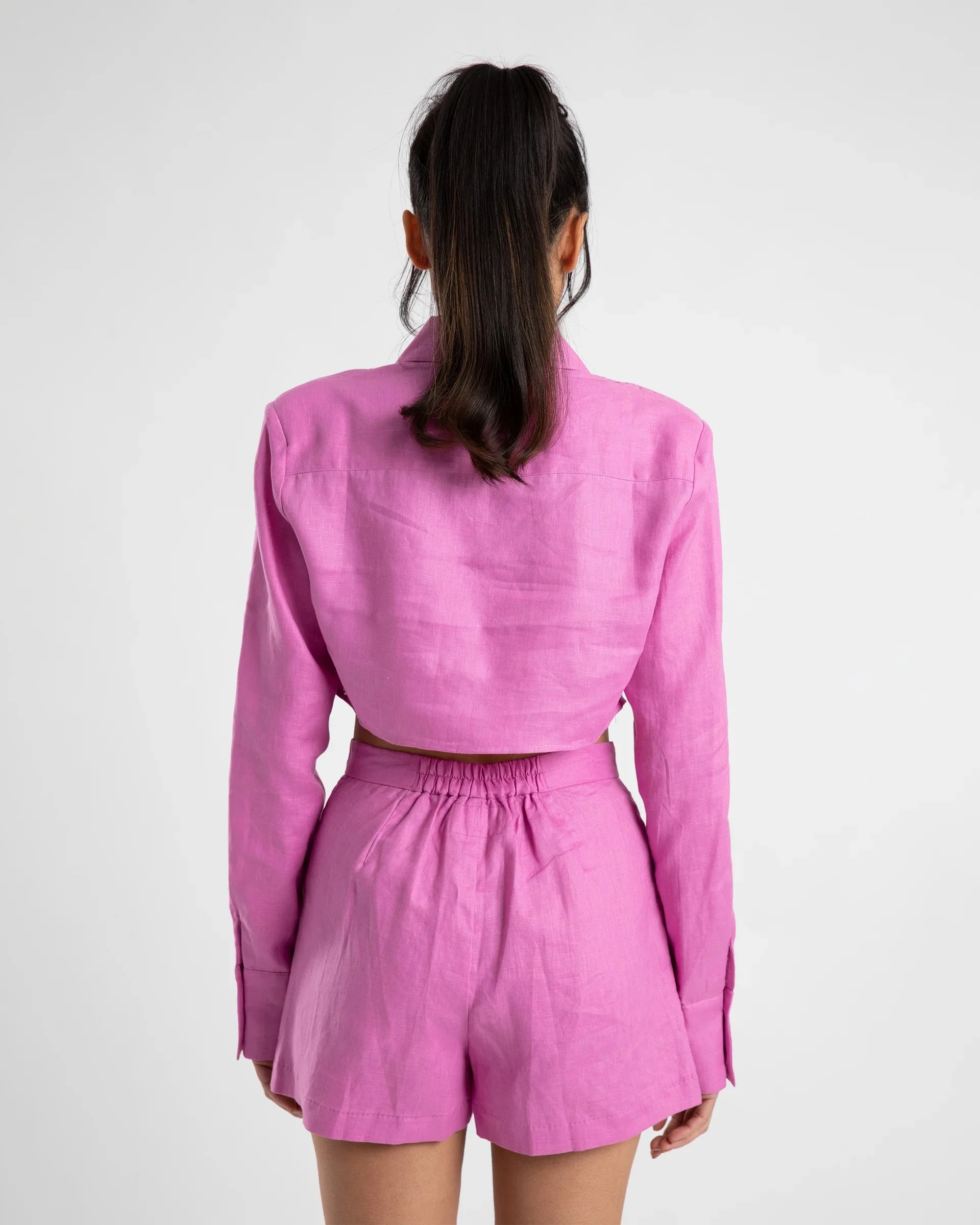 SUMMI SUMMI Womens Cropped Structured Linen Shirt Fuchsia - Image 4