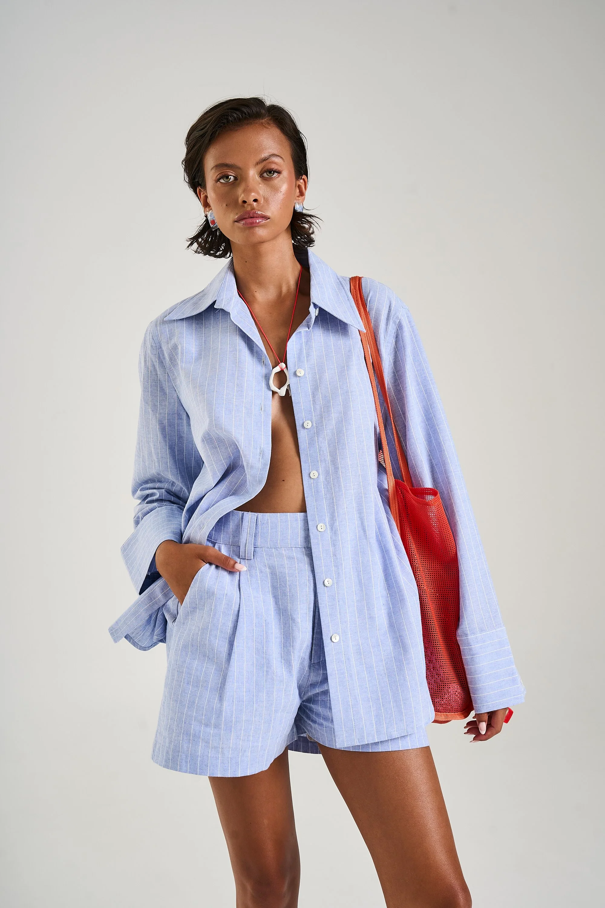 SUMMI SUMMI Womens Cuff Shirt in Sea Stripe - Image 11