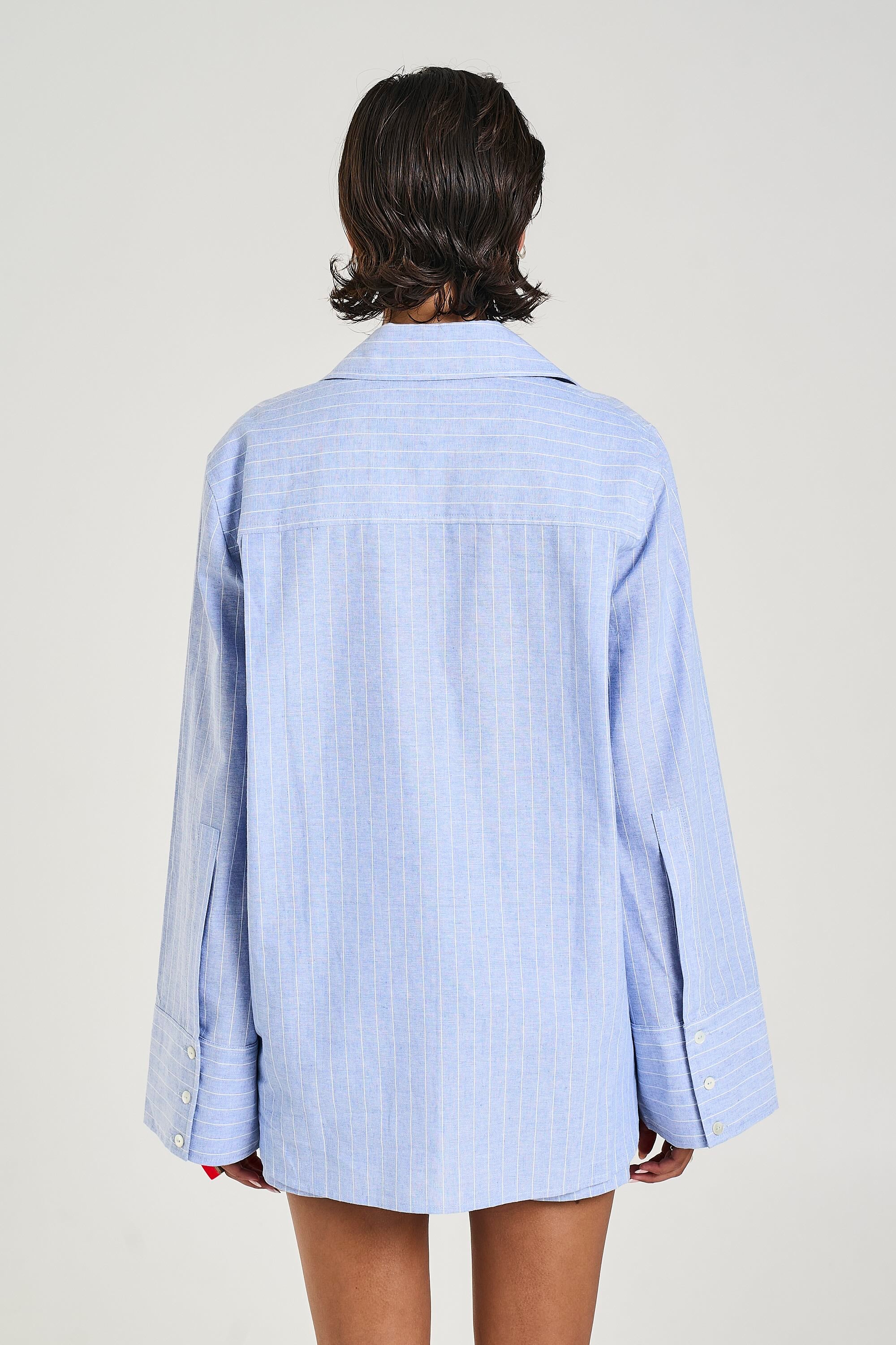 SUMMI SUMMI Womens Cuff Shirt in Sea Stripe - Image 4