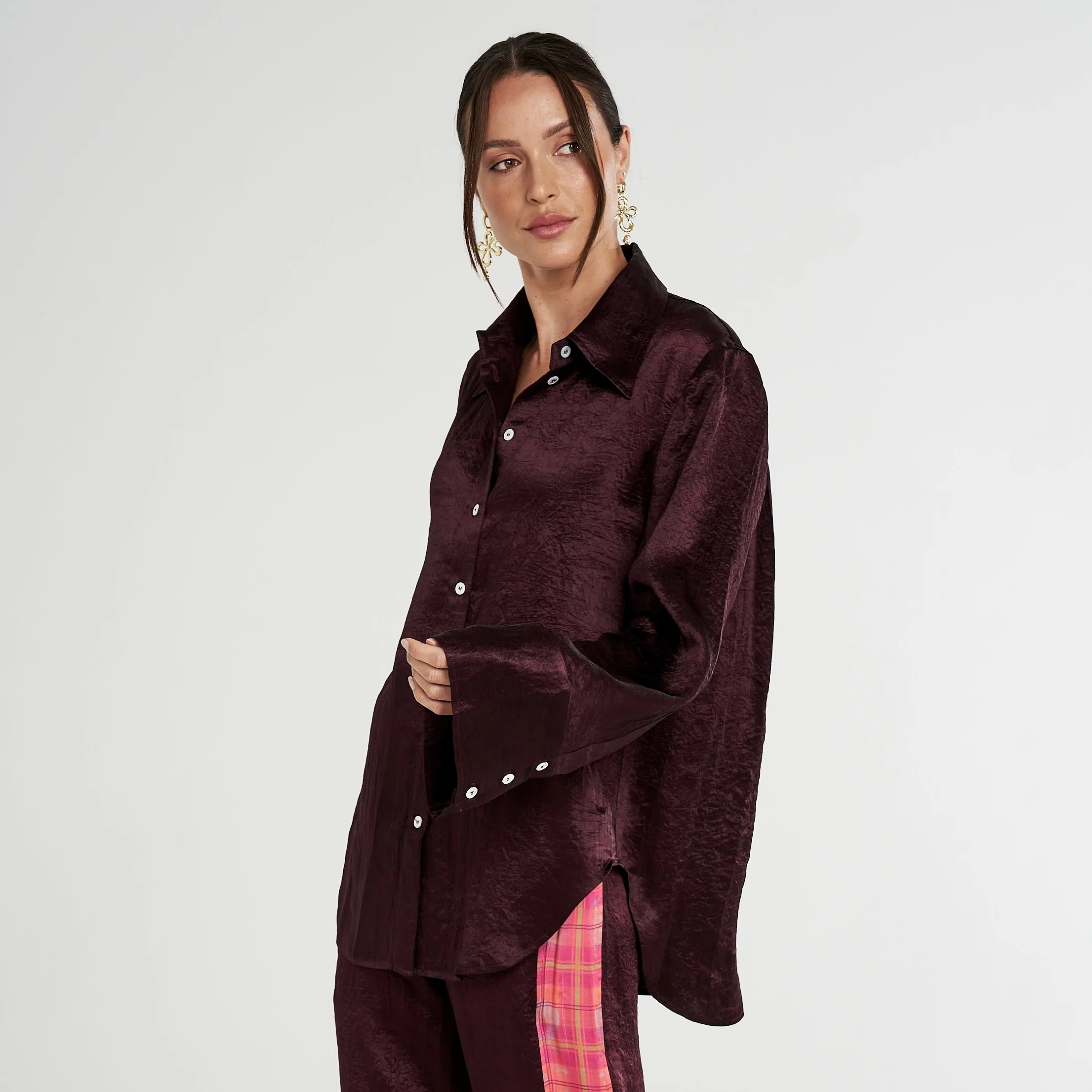 SUMMI SUMMI Womens Cuff Shirt - Plum - Image 5