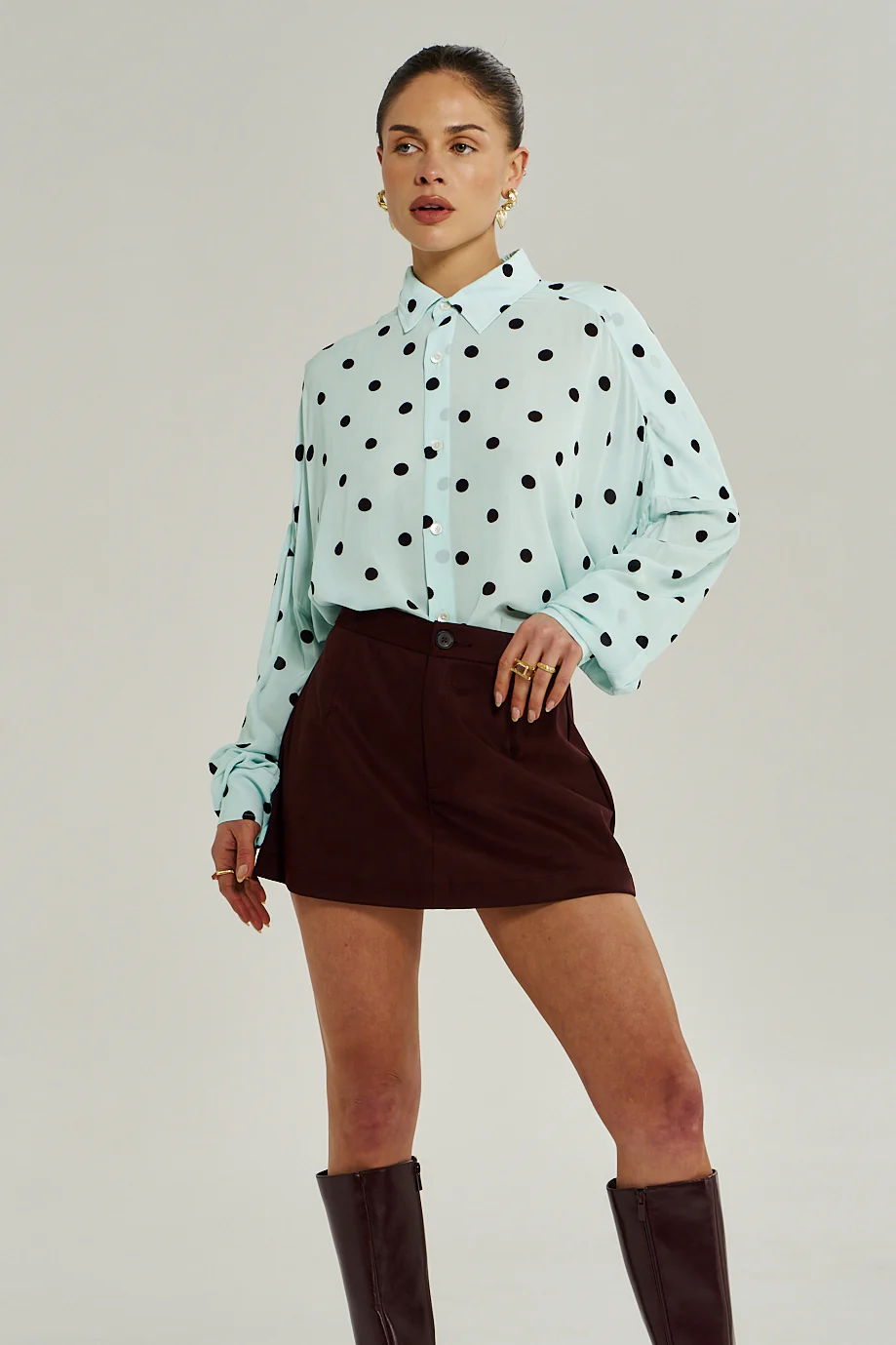 SUMMI SUMMI Womens Dotti Long Sleeve Shirt in Pinot Drops - Image 5