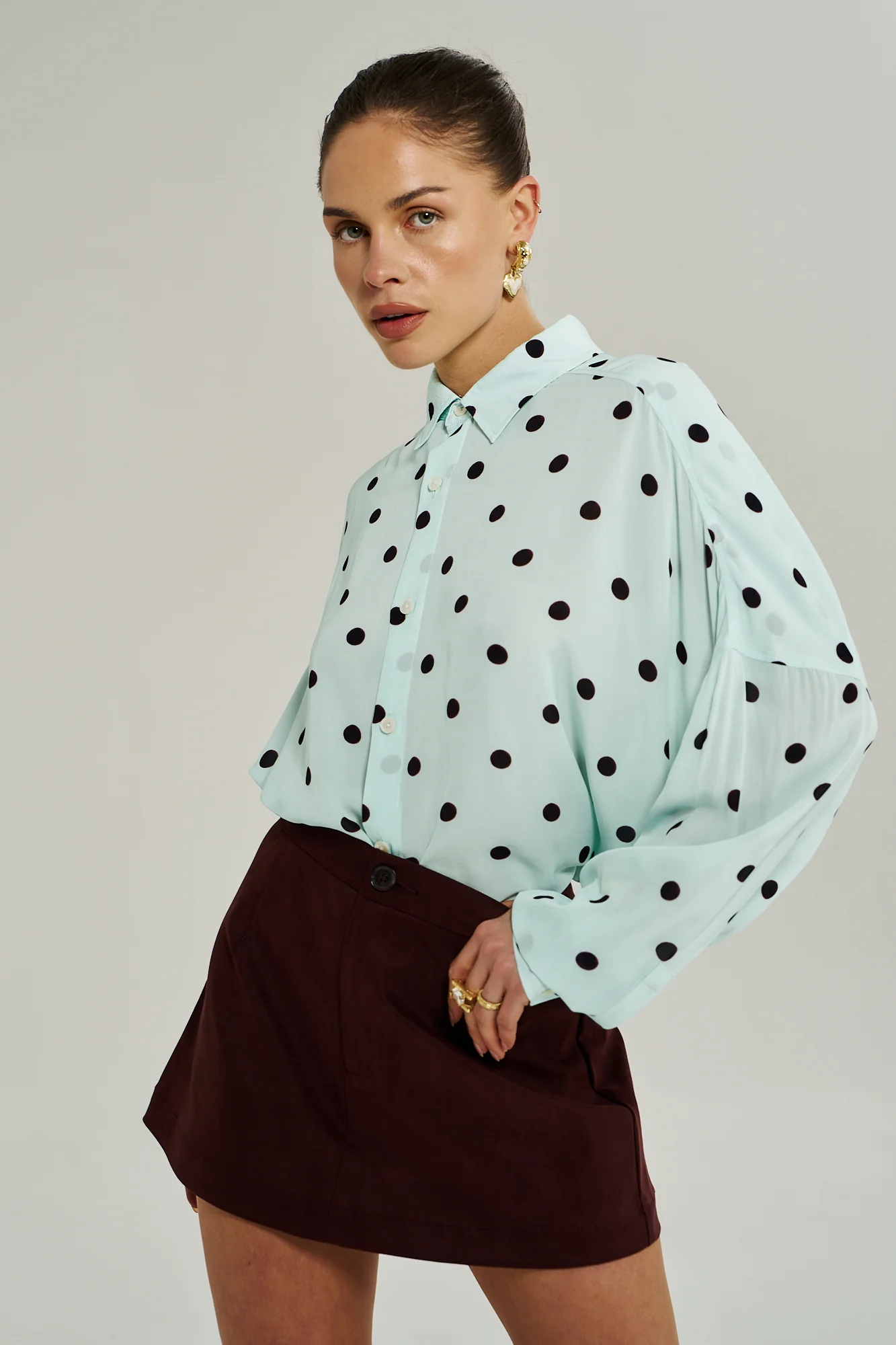 SUMMI SUMMI Womens Dotti Long Sleeve Shirt in Pinot Drops - Image 7