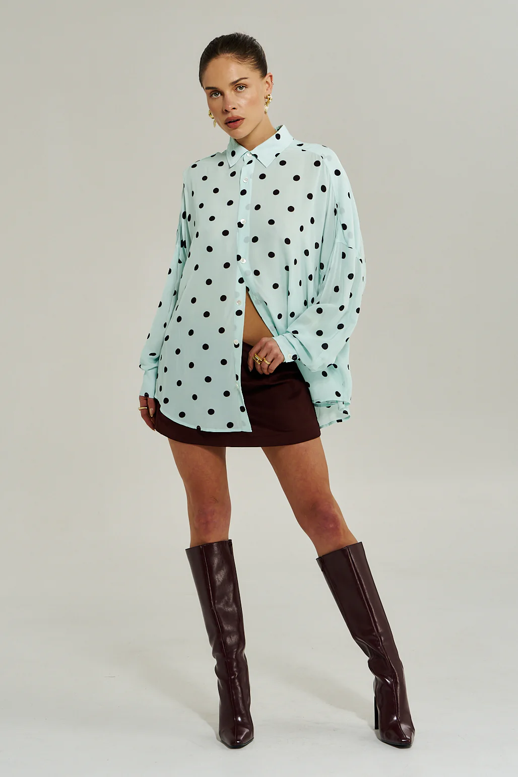 SUMMI SUMMI Womens Dotti Long Sleeve Shirt in Pinot Drops - Image 9