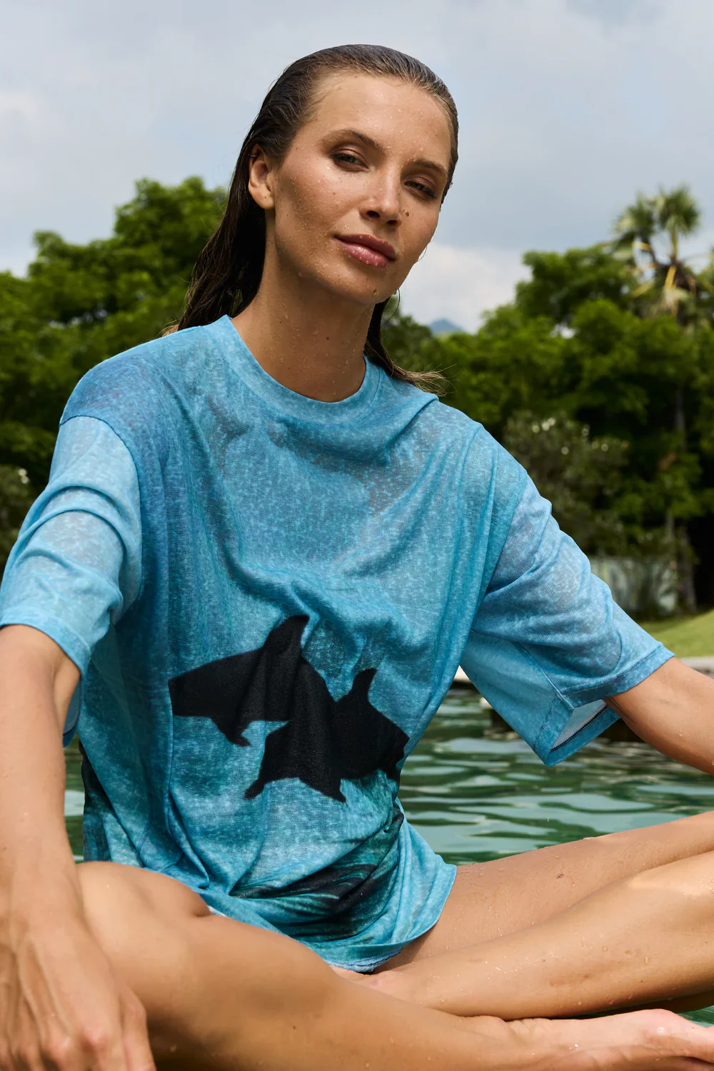 SUMMI SUMMI Womens Double Dolphin Tee in Blue - Image 2