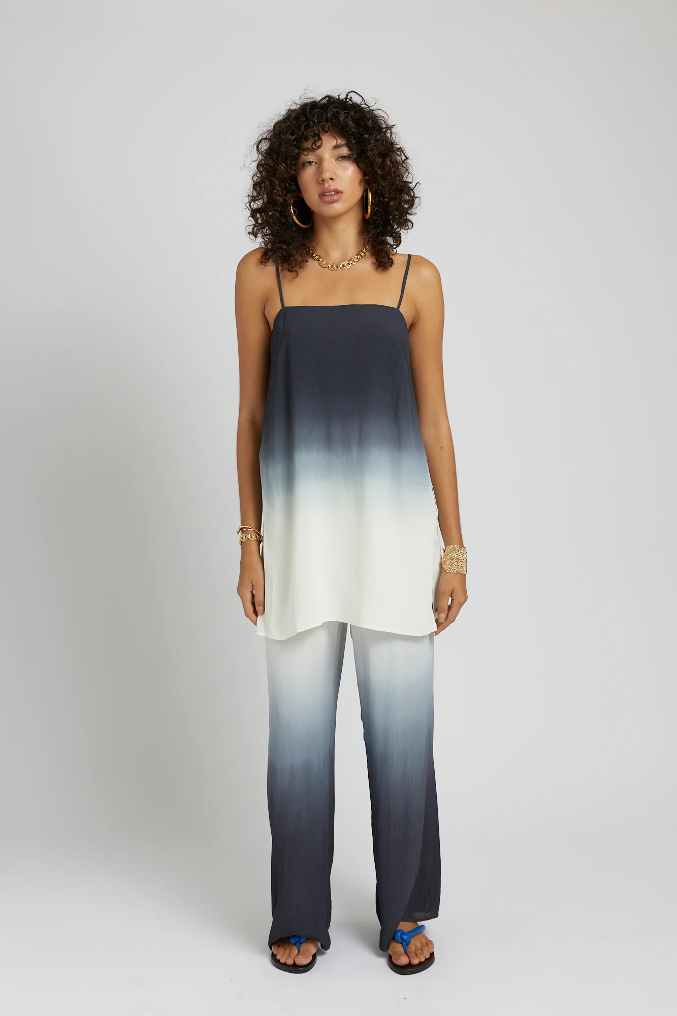 SUMMI SUMMI Womens Elastic Waist Silk Drawstring Pant  - Charcoal Fade - Image 2